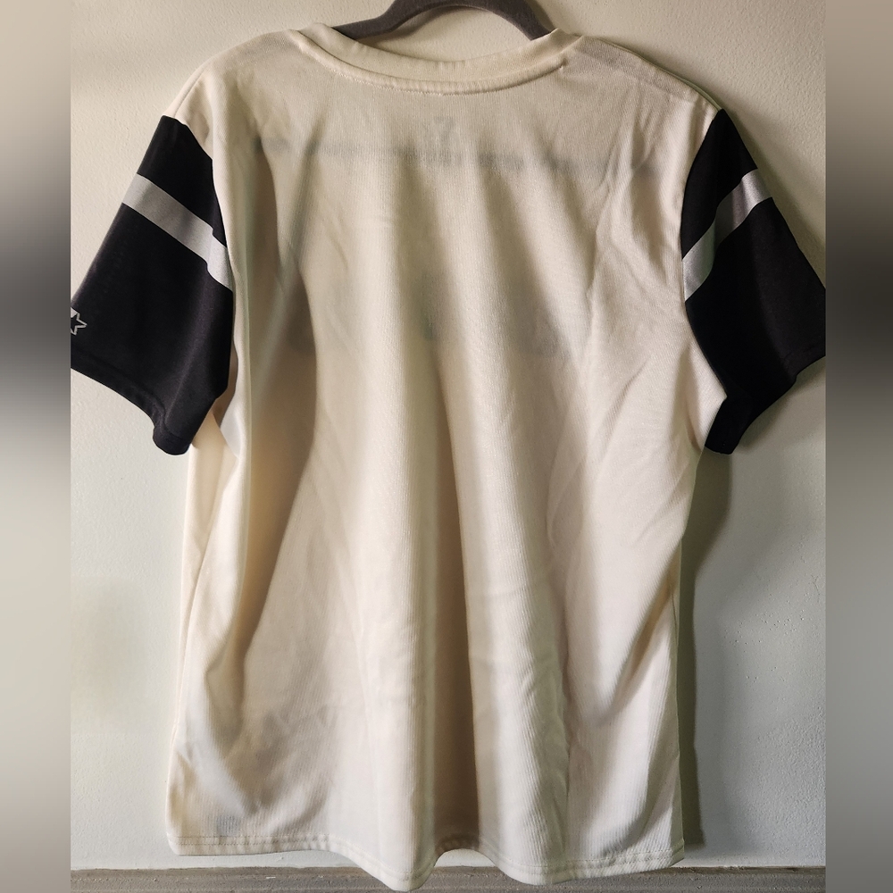Women's Las Vegas Raiders STARTER Cream and Black V-Neck T-Shirt - Picture 3 of 6